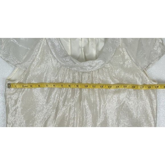Classiques Entier Metallic Cream Gold Silk Blend Boat Neck Cap Sleeve Top Medium - Picture 9 of 10